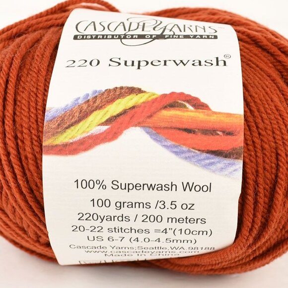 Cascade Yarns 220 Superwash Wool Yarn 220 Yds Color 212 Rust - Picture 2 of 3